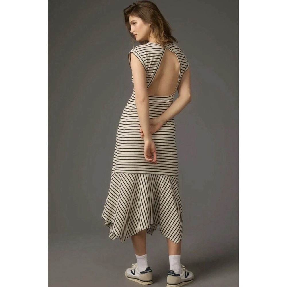 Anthropologie Daily Practice Highline Ribbed Striped Maxi Dress Size M White